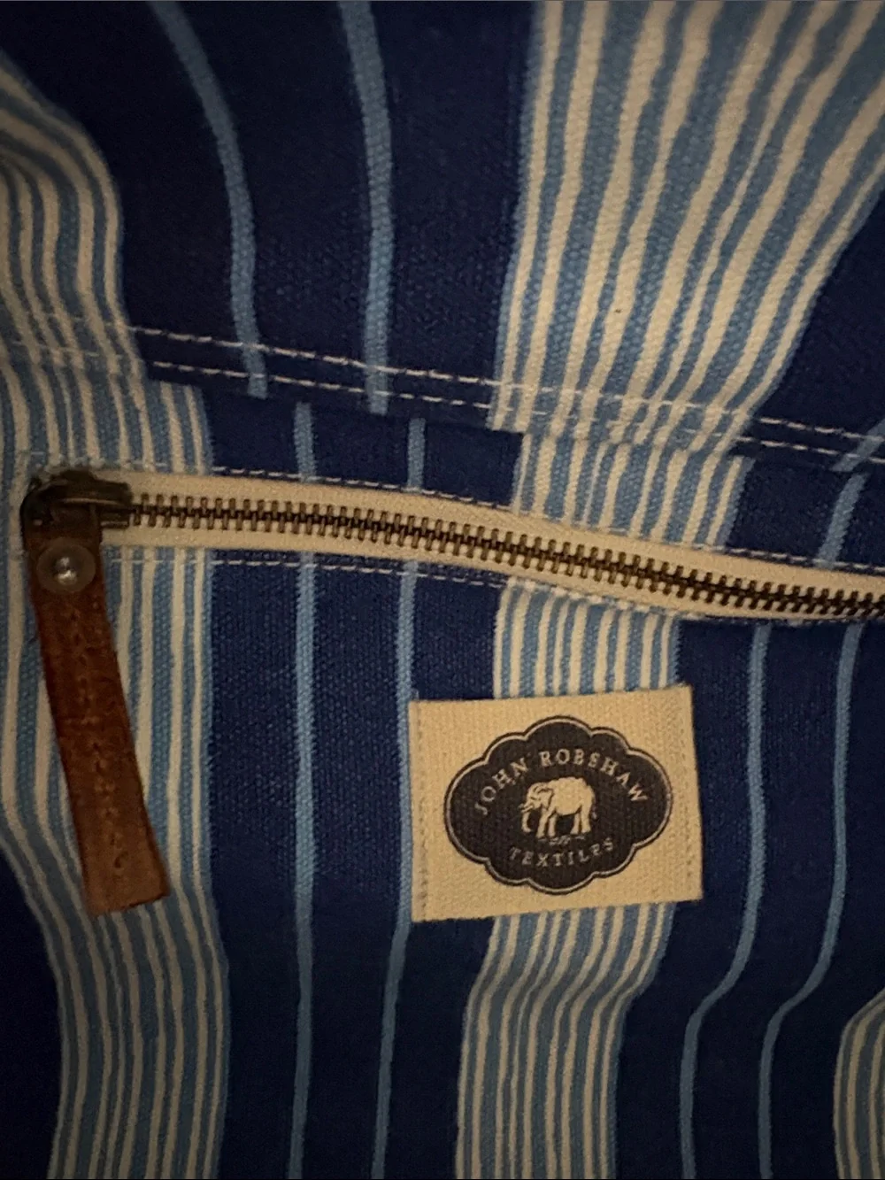 EUC John Robshaw Textiles Vintage striped Duffel bag leather handles